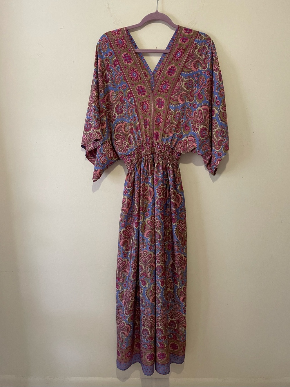 Lapogee Gypsy Kaftan V-Neck Paisley Maxi Dress in Purple/Pink/Cornflower. Sz XL.